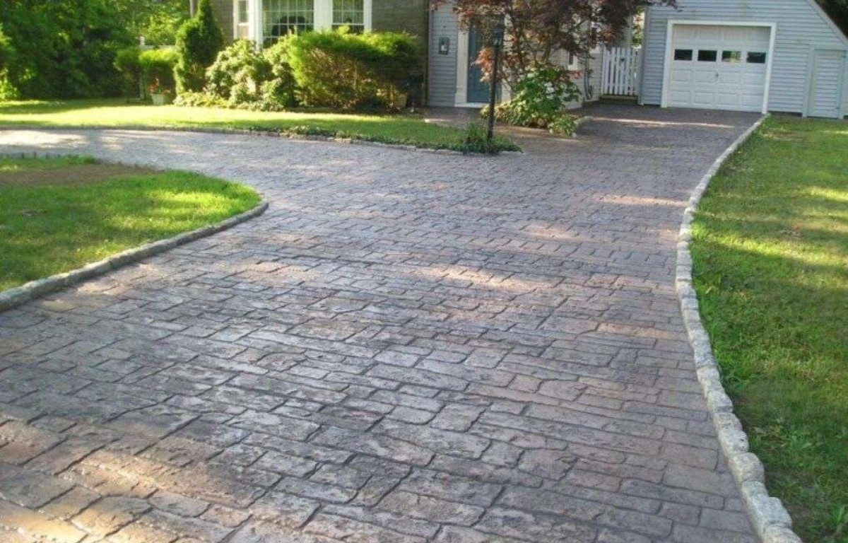 Decorative stamped concrete driveway in Wheaton, MD